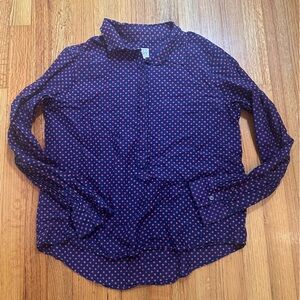 J Crew silk/cotton blend popover shirt in navy blue with red polka dots. Sz M(#)